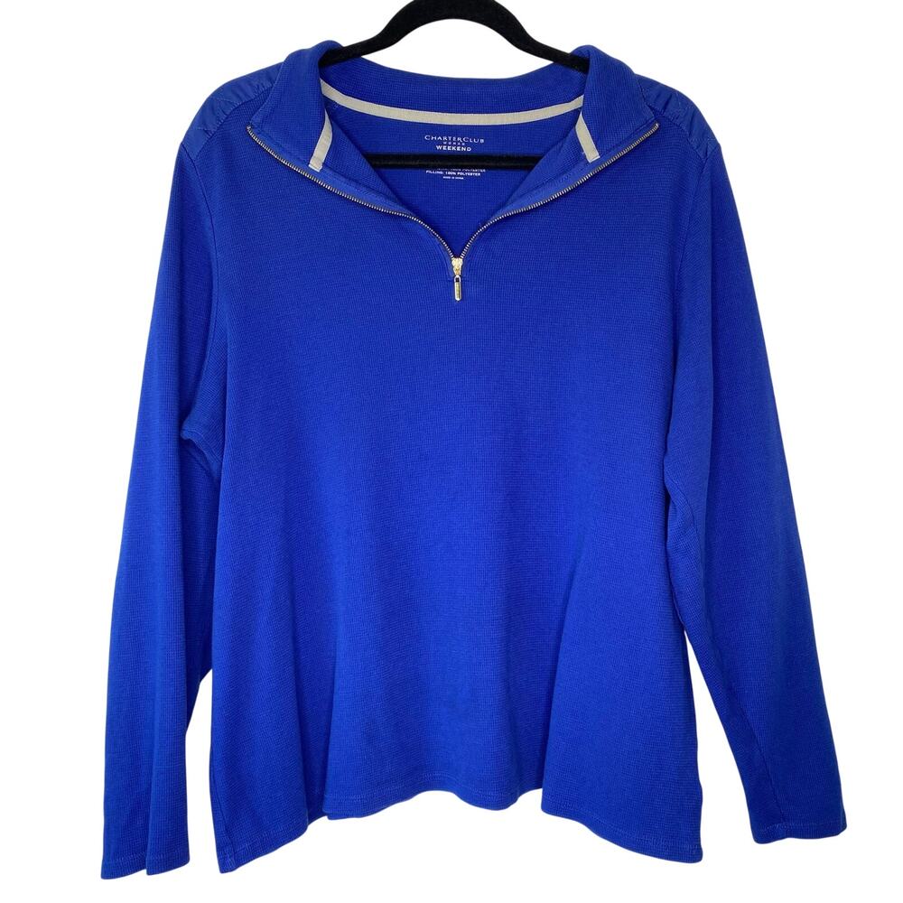 Charter Club Woman Weekend Royal Blue 100% Cotton Quarter Zip Size 1X Preppy